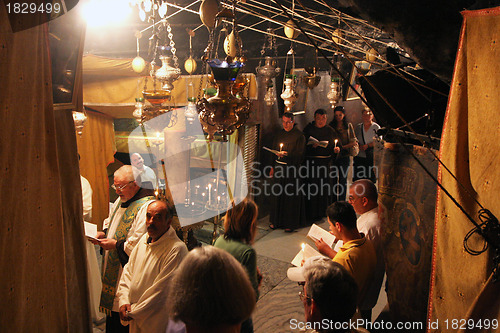Image of Procession from the church of St. Catherine and go to the cave in the Basilica of the Birth of Jesus, Bethlehem