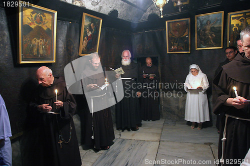 Image of Procession from the church of St. Catherine and go to the cave in the Basilica of the Birth of Jesus, Bethlehem