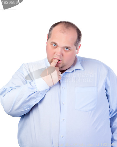 Image of Fat Man in a Blue Shirt, Thumb-Sucking