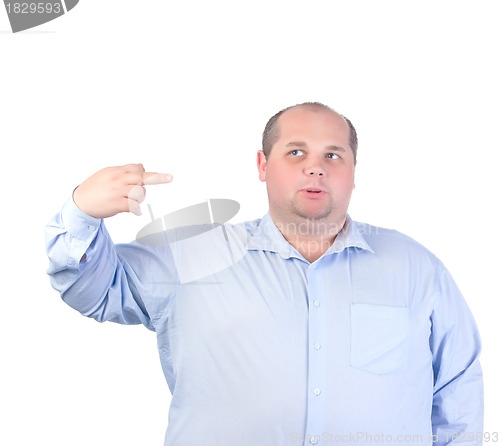 Image of Fat Man in a Blue Shirt, Showing Obscene Gestures