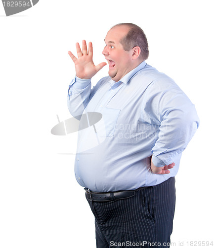 Image of Fat Man in a Blue Shirt, Shouting