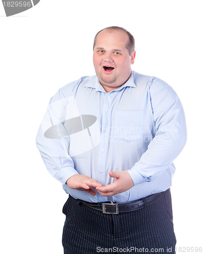 Image of Fat Man in a Blue Shirt, Singing a Song