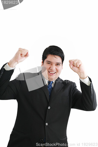 Image of Young attractive happy smile business man stand and expressing s