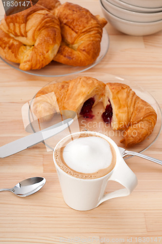 Image of fresh croissant french brioche and coffee