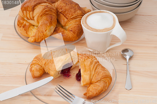 Image of fresh croissant french brioche and coffee
