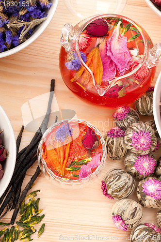 Image of Herbal natural floral tea infusion with dry flowers