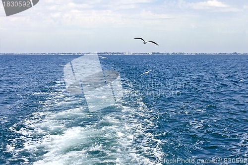 Image of Waves astern a boat