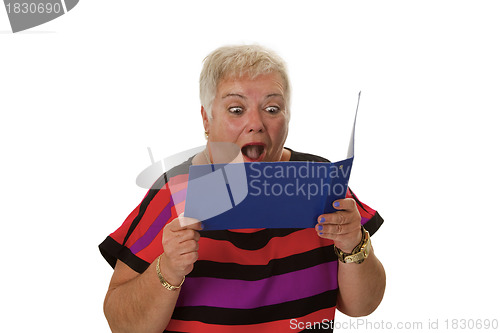 Image of Female senior looking  at statement of account