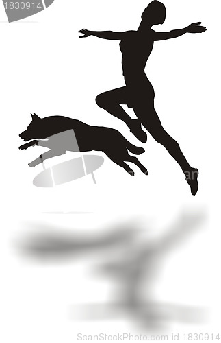 Image of Girl Jumping with dog