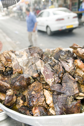 Image of bowl of cooked meat beef street food  pita sandwiches photograph