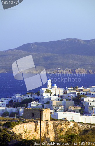 Image of panoramic view of Adamas Plaka typical Greek island Cyclades arc