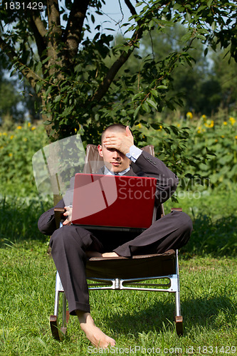 Image of Businessman Working Outdoors