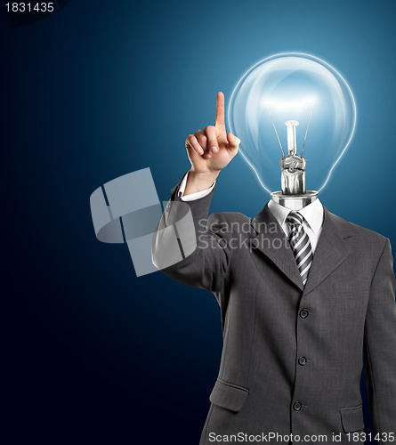 Image of Lamp Head Business Man Push the Button
