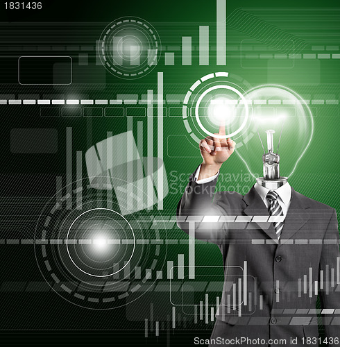 Image of Lamp Head Business Man Push the Button