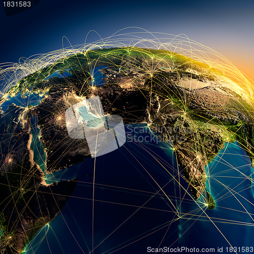 Image of Main air routes in the Middle East and India