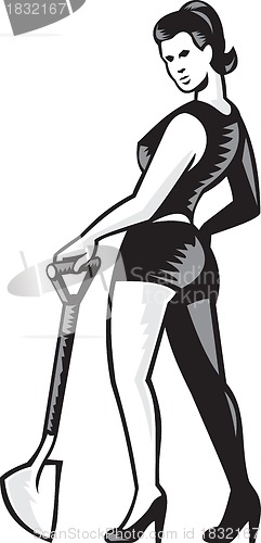 Image of Pin-up Girl With Shovel Spade Retro