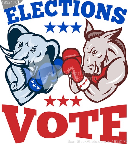 Image of Democrat Donkey Republican Elephant Mascot Election Vote