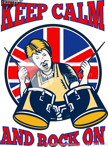 Image of Keep Calm Rock On British Flag Queen Granny Drums
