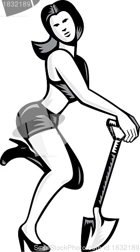 Image of Pin-up Girl With Shovel Spade Retro