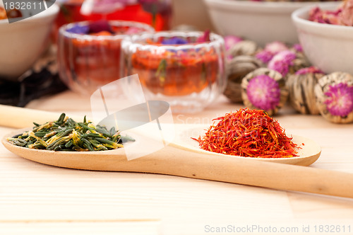 Image of Herbal natural floral tea infusion with dry flowers