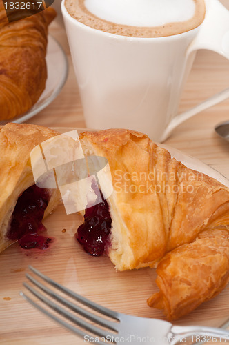 Image of fresh croissant french brioche and coffee