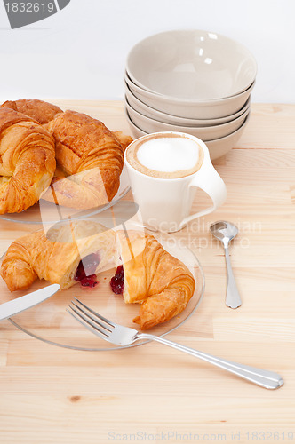 Image of fresh croissant french brioche and coffee