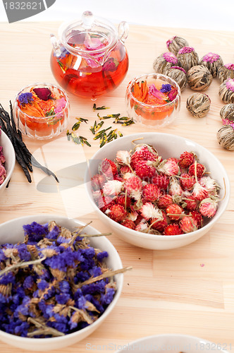 Image of Herbal natural floral tea infusion with dry flowers