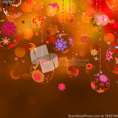 Image of Christmas baubles against bokeh background. EPS 8