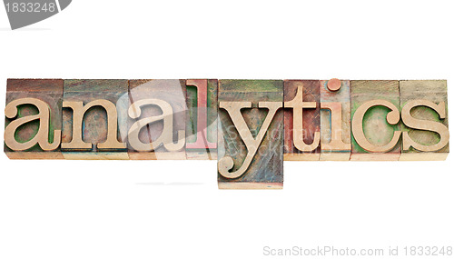 Image of analytics word in wood type