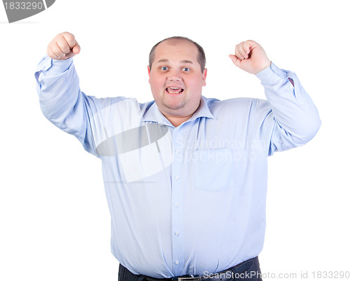 Image of Happy Fat Man in a Blue Shirt