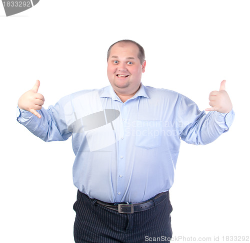 Image of Happy Fat Man in a Blue Shirt