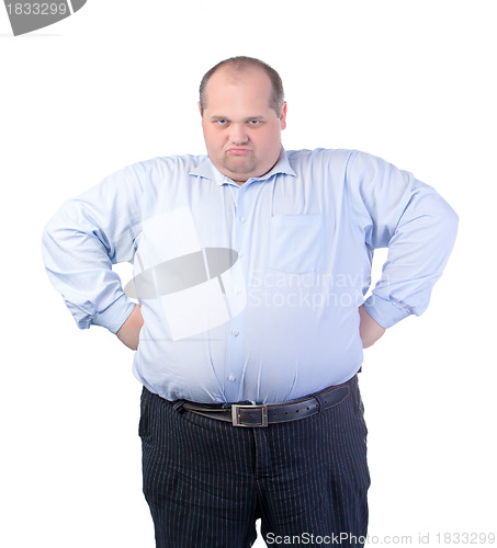 Image of Happy Fat Man in a Blue Shirt