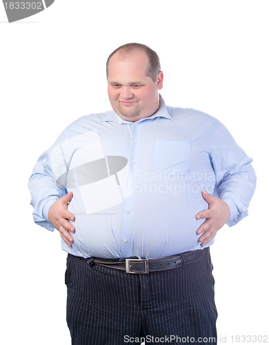Image of Happy Fat Man in a Blue Shirt