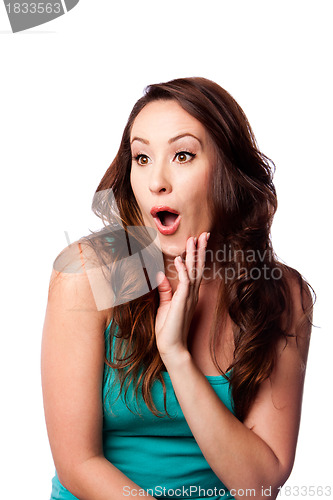 Image of Surprised amazed young woman