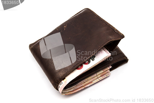 Image of Brown wallet with HK Dollars 