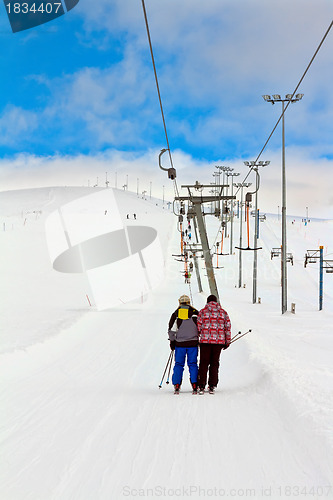 Image of Ski-lift, skiers