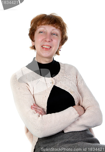 Image of portrait of a smiling middle-aged woman