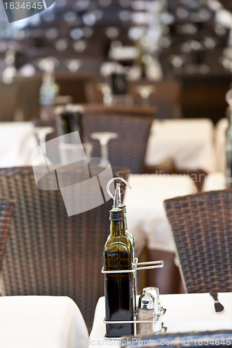 Image of Olive oil bottle in restaurant
