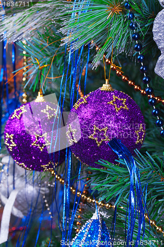 Image of Christmas Tree Decorated with Bright Toys