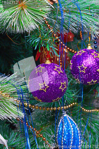 Image of Christmas Tree Decorated with Bright Toys
