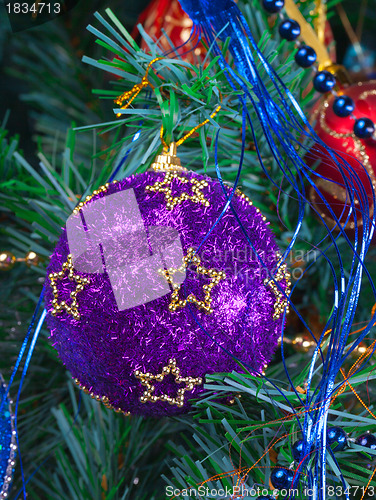 Image of Christmas Tree Decorated with Bright Toys