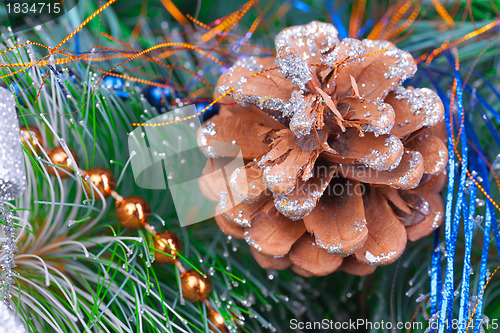 Image of Christmas Tree Decorated with Bright Tinsel