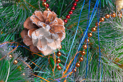 Image of Christmas Tree Decorated with Bright Tinsel