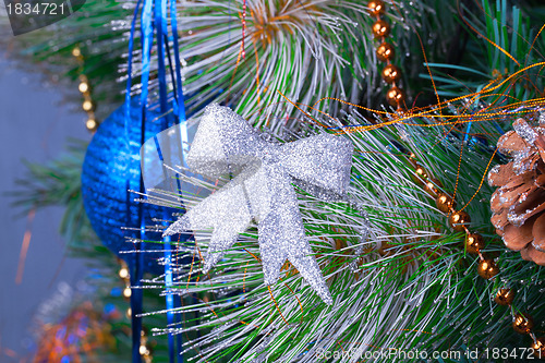 Image of Christmas Tree Decorated with Bright Toys