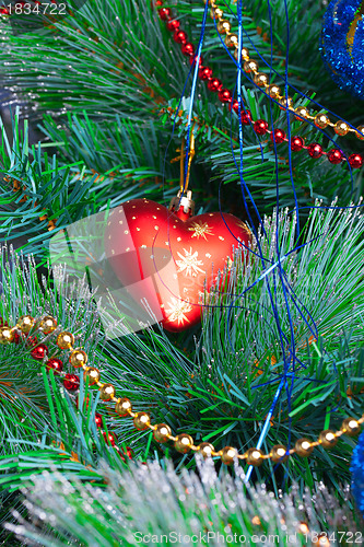 Image of Christmas Tree Decorated with Bright Toys