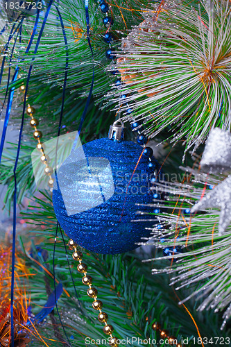 Image of Christmas Tree Decorated with Bright Toys