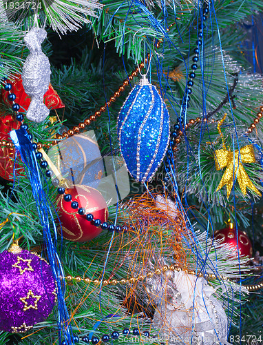 Image of Christmas Tree Decorated with Bright Toys