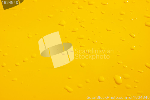 Image of raindrops on the yellow metal