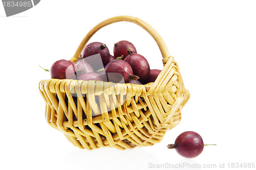 Image of Basket with berries of a red gooseberry, a white background