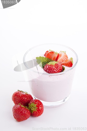 Image of fresh deliscious strwaberry yoghurt shake cream isolated